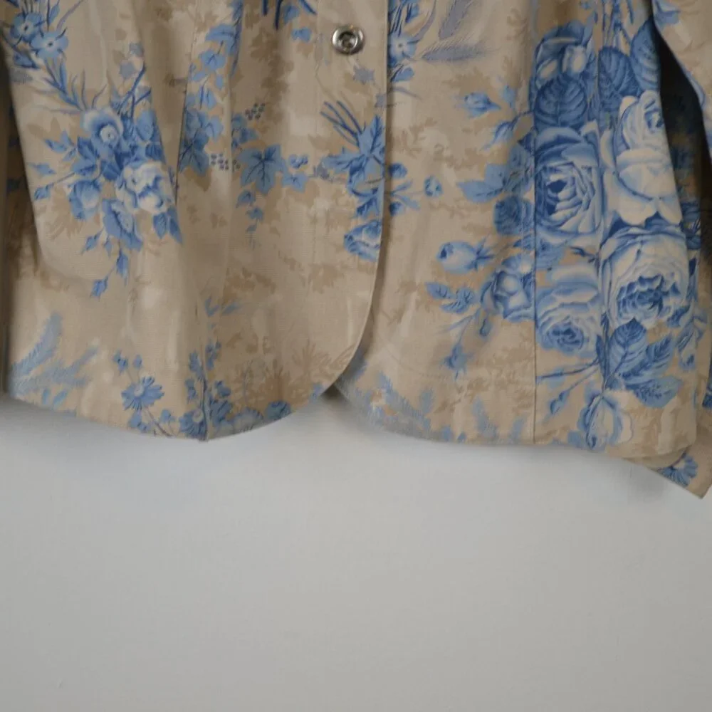 Coldwater Creek Floral Button Down Jacket Womens Blue Tan Denim Blazer Jacket - Picture 2 of 7
